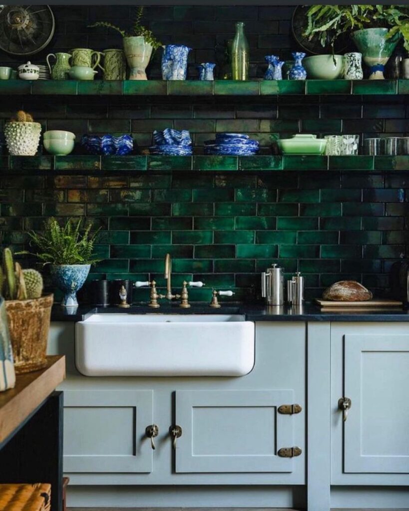 Green Backsplash Tile Kitchen